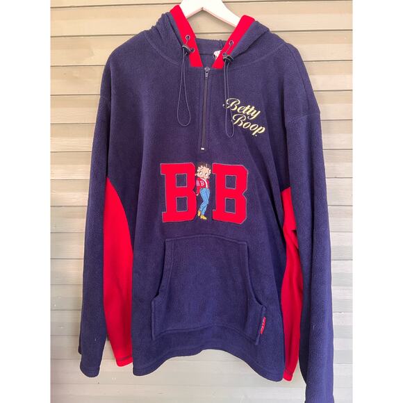 Vintage 2002 Betty Boop Sweatshirt Womens 1/4 Zip Fleece Hoodie Pullover - Picture 1 of 5